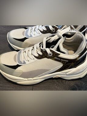 Louis Vuitton Women’s White and Brown Monogram Run Away Sneakers